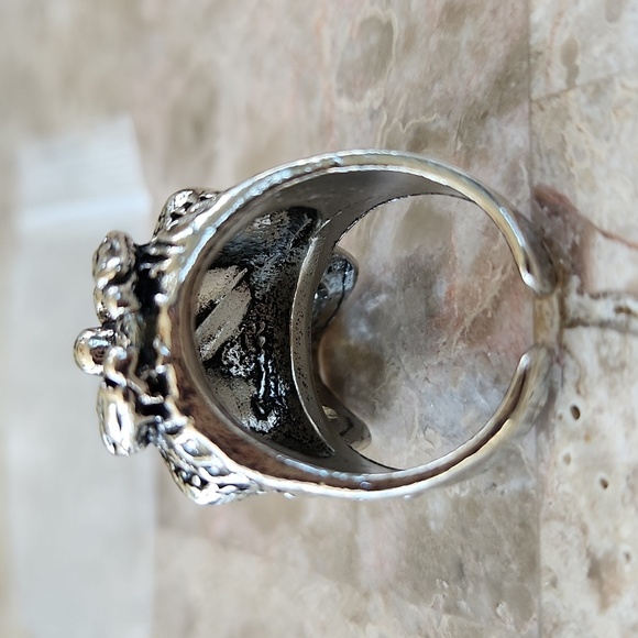 Silver Skull Ring with Red Accents, New - Picture 2 of 3